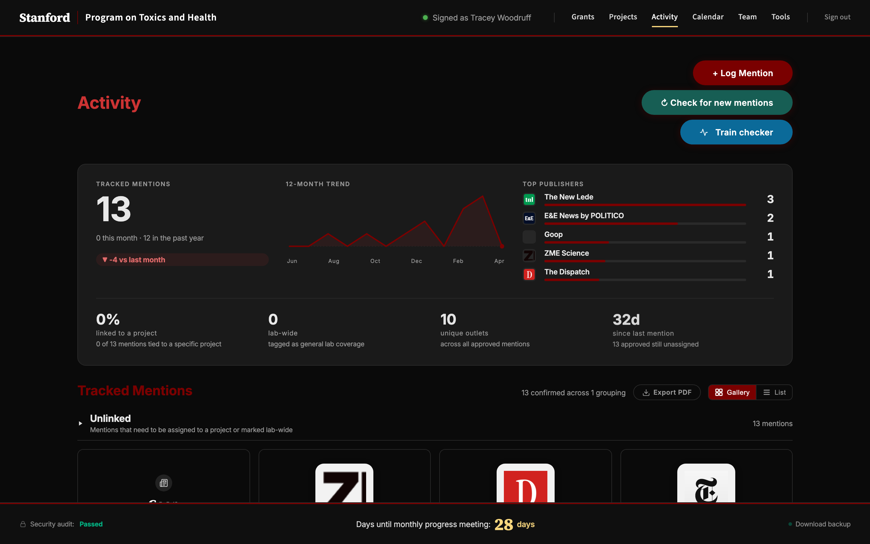 Activity page