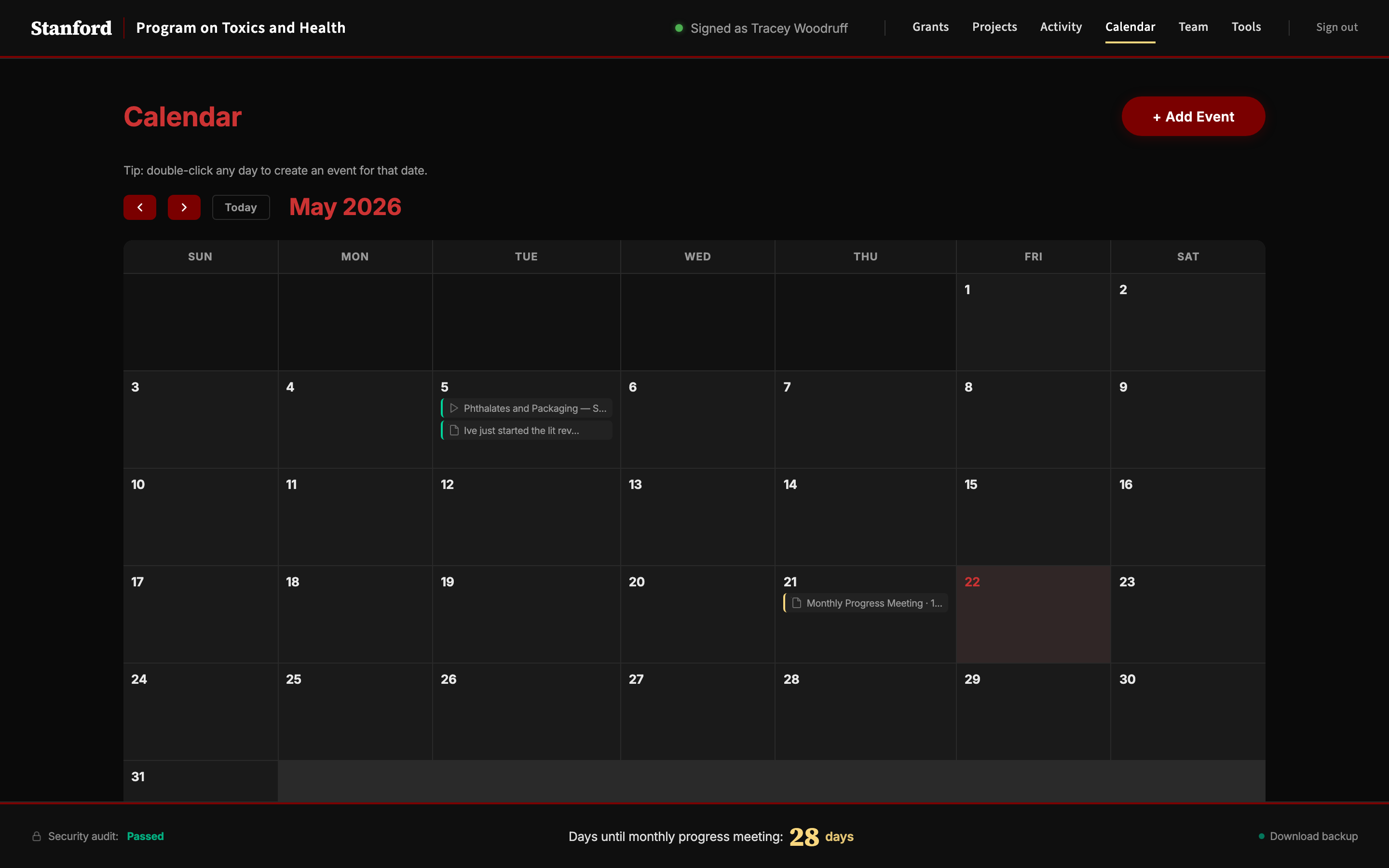 Calendar page