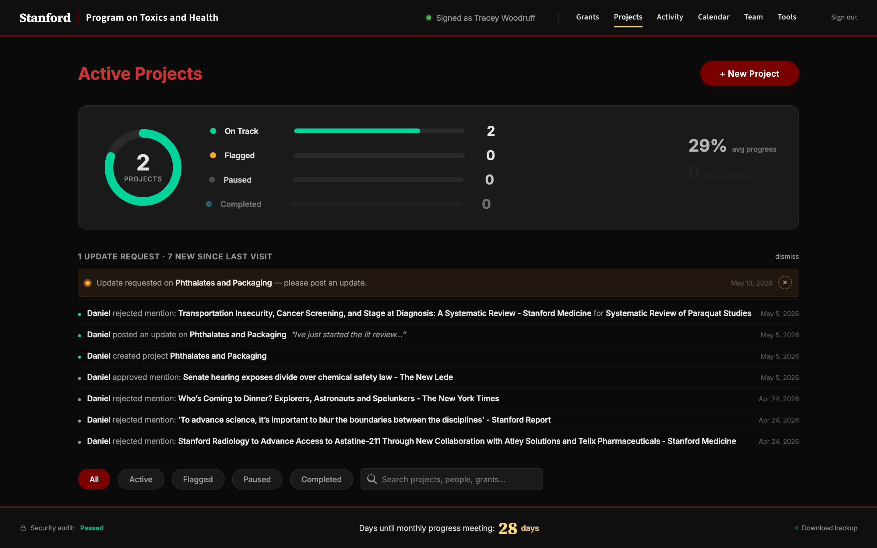 Projects page